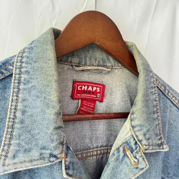 Vintage Chaps Blue Jean Denim Jacket Mens M 100% Cotton Y2K Grunge Streetwear - Picture 7 of 13